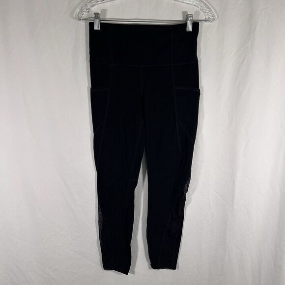 Athleta Leggings Women's Small Black Breathable Pull On Mid Rise Pockets - Picture 1 of 10